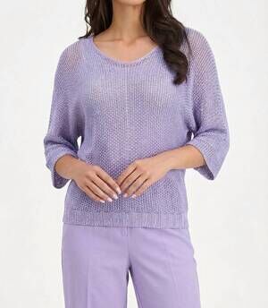 NEW M MADE IN ITALY open weave v-neck sweater in lavender